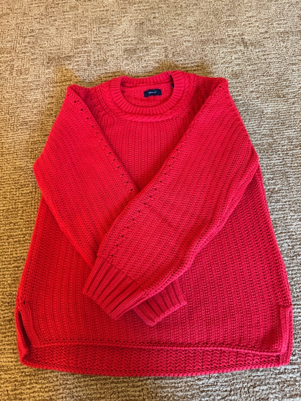 Gant Women's Bright Red Ribbed Crewneck Sweater
